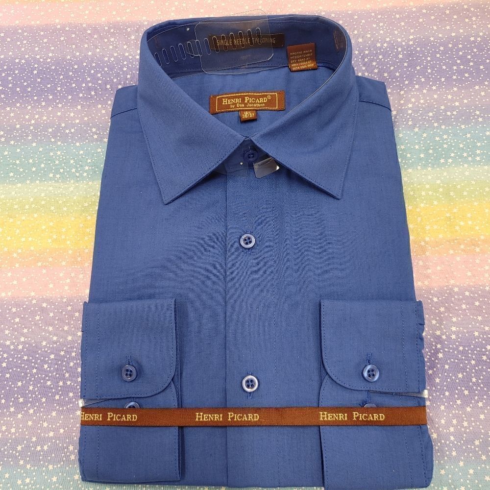 HENRI PICARD BY DON JONATHAN ROYAL BLUE DRESS SHIRT.